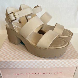 SODA Platform Sandals, Size 8.5, Color Beige, NEW!